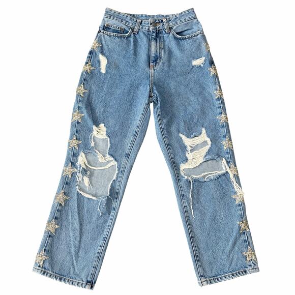 Carmar Hermia Sabella Rhinestone Women's Jeans Size 26 Distressed Stars - Picture 2 of 7